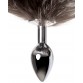 Анальная втулка Metal by хвостом черно-бурой лисы, металл, серебристый, 45 см, Ø 3,3 см