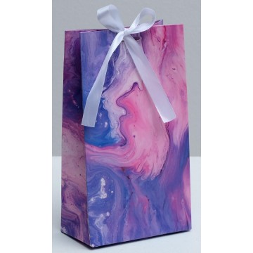 Пакет подарочный с лентой Мраморные разводы, 13 × 23 × 7 см   4753264